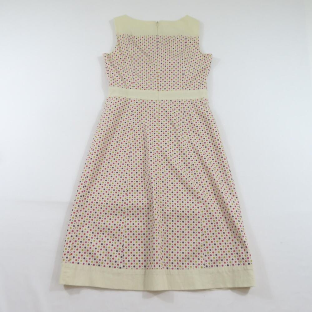 1960s Polka Dot Cotton Dress A-Line Skirt Back Zip Beige Red Gold Sz 10?